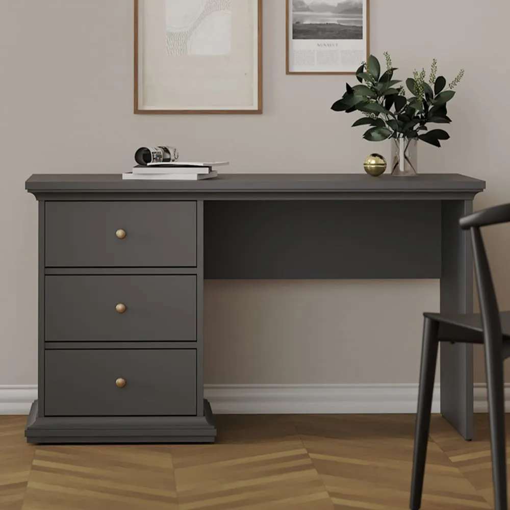Florence Paris 3 Drawer Desk - Grey