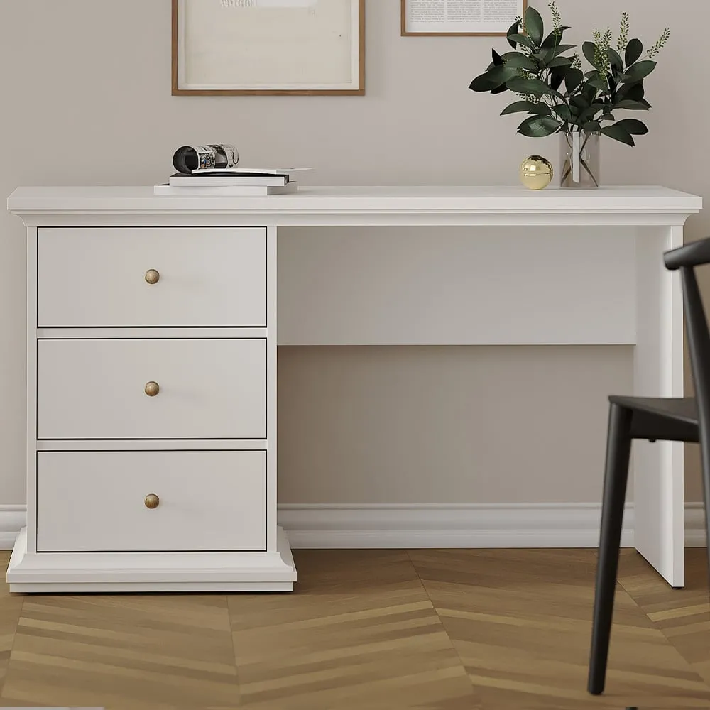 Florence Paris 3 Drawer Desk - White