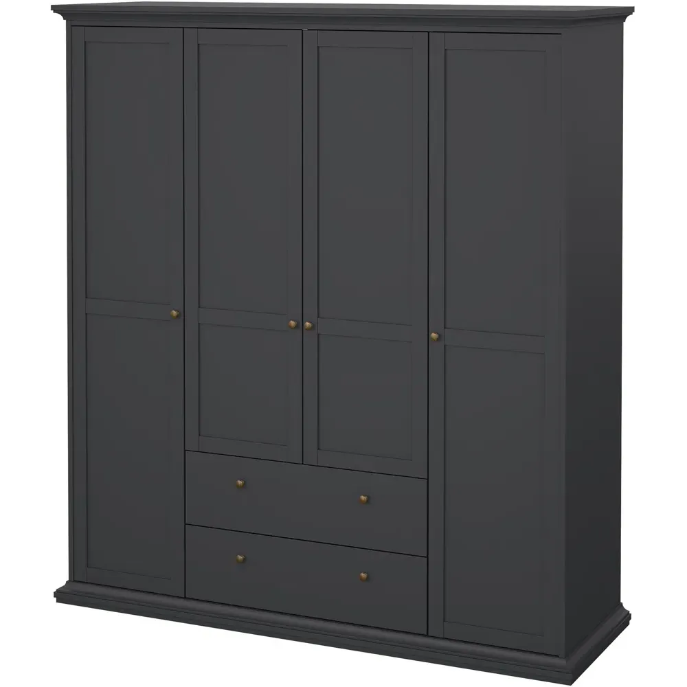 Florence Paris 4 Door 2 Drawer Wardrobe - Grey
