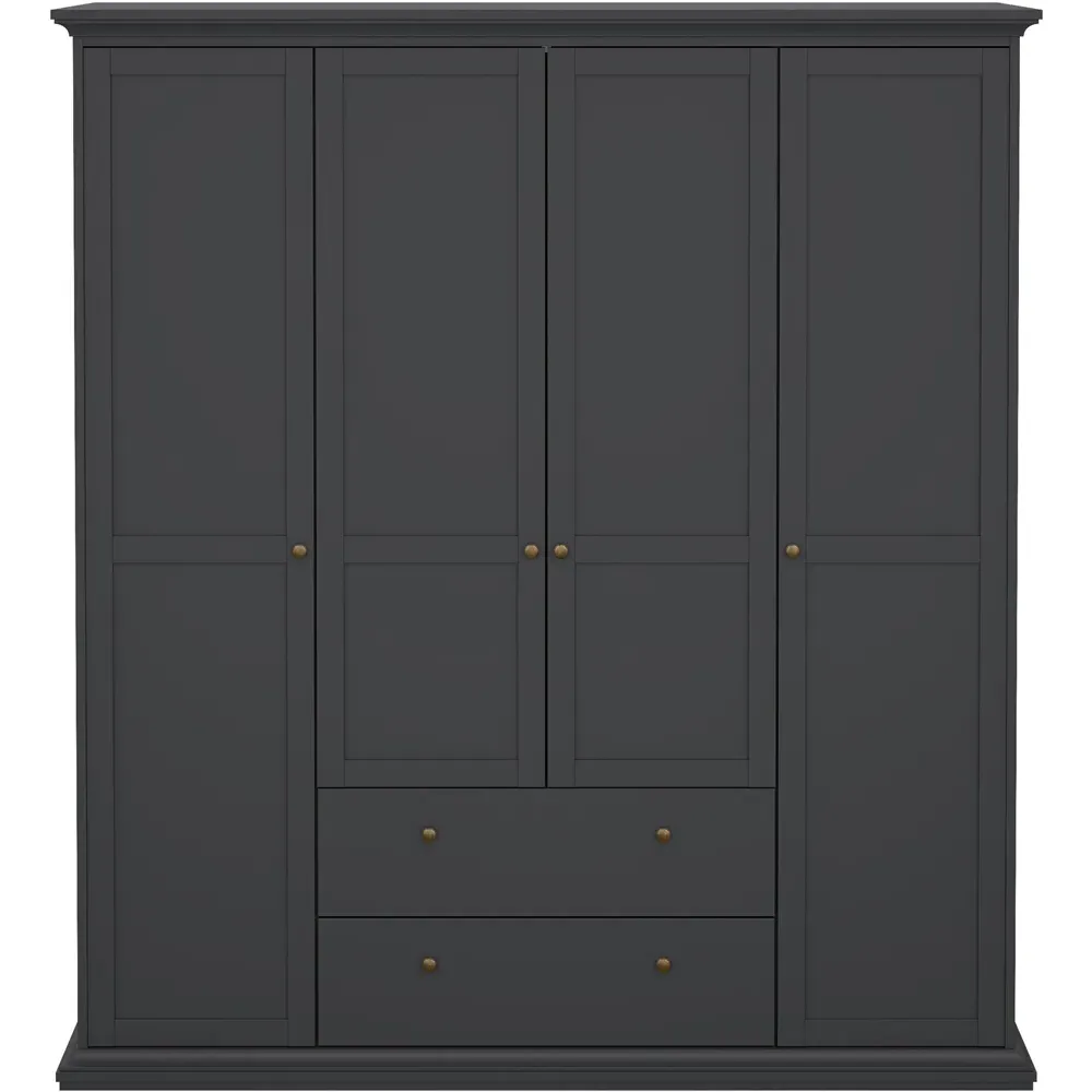 Florence Paris 4 Door 2 Drawer Wardrobe - Grey