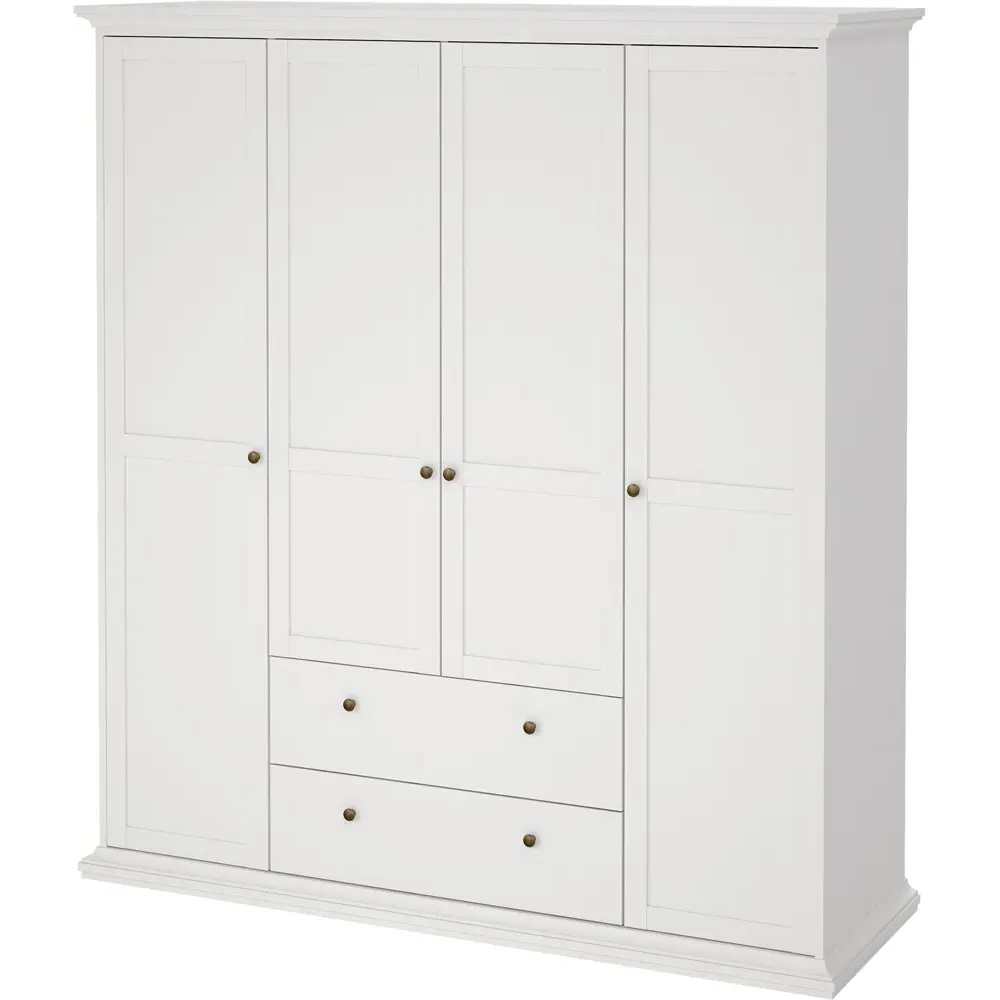 Florence Paris 4 Door 2 Drawer Wardrobe - White