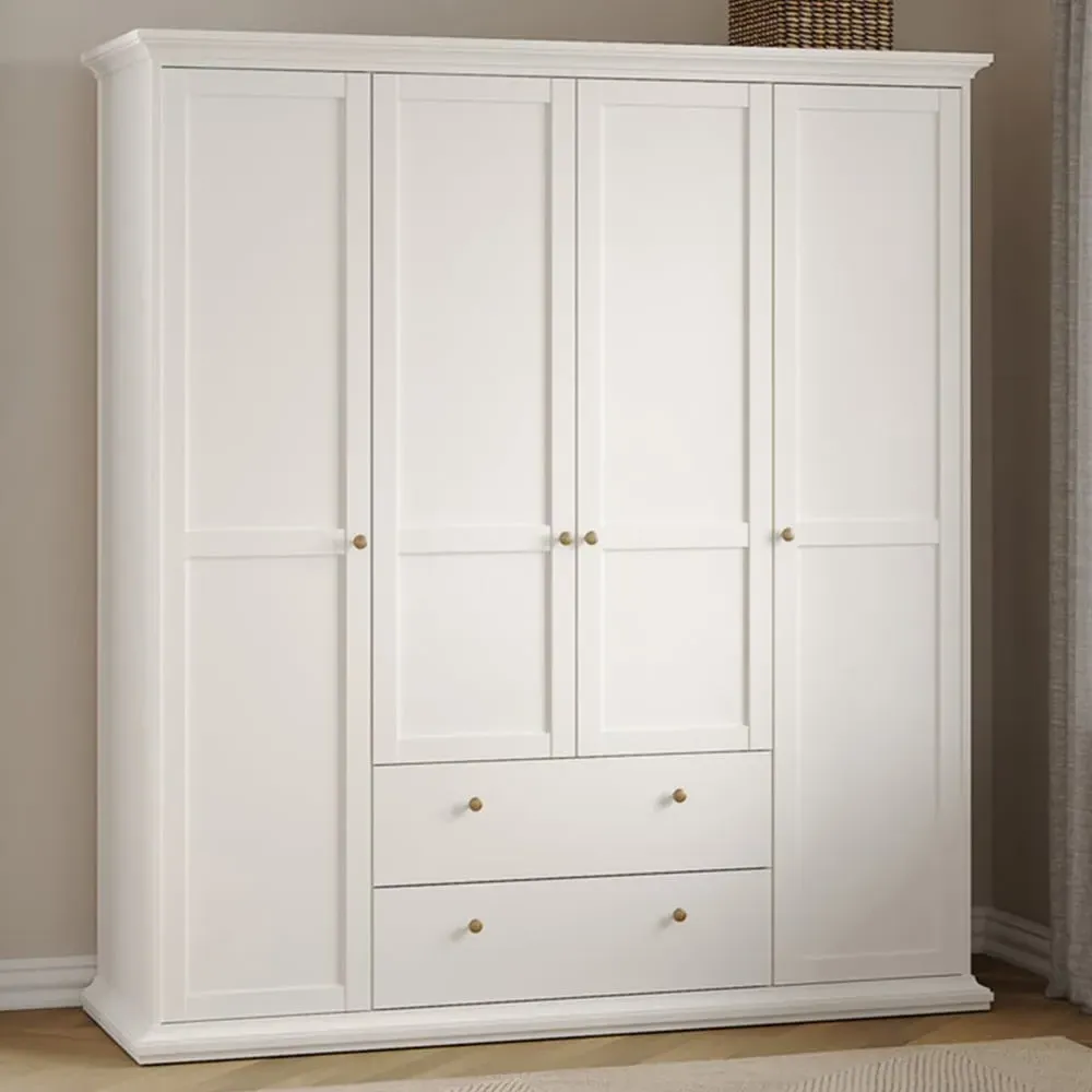 Florence Paris 4 Door 2 Drawer Wardrobe - White