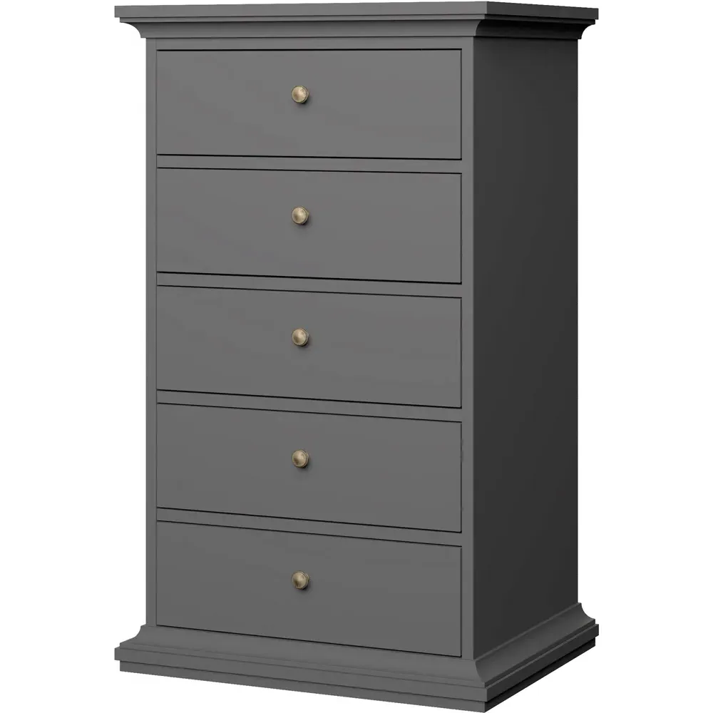 Florence Paris 5 Drawer Chest of Drawers - Grey