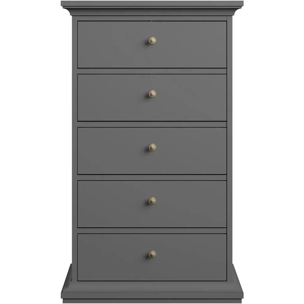 Florence Paris 5 Drawer Chest of Drawers - Grey