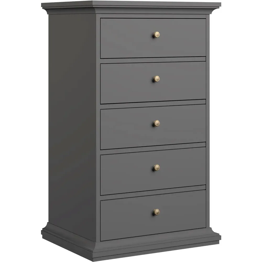 Florence Paris 5 Drawer Chest of Drawers - Grey
