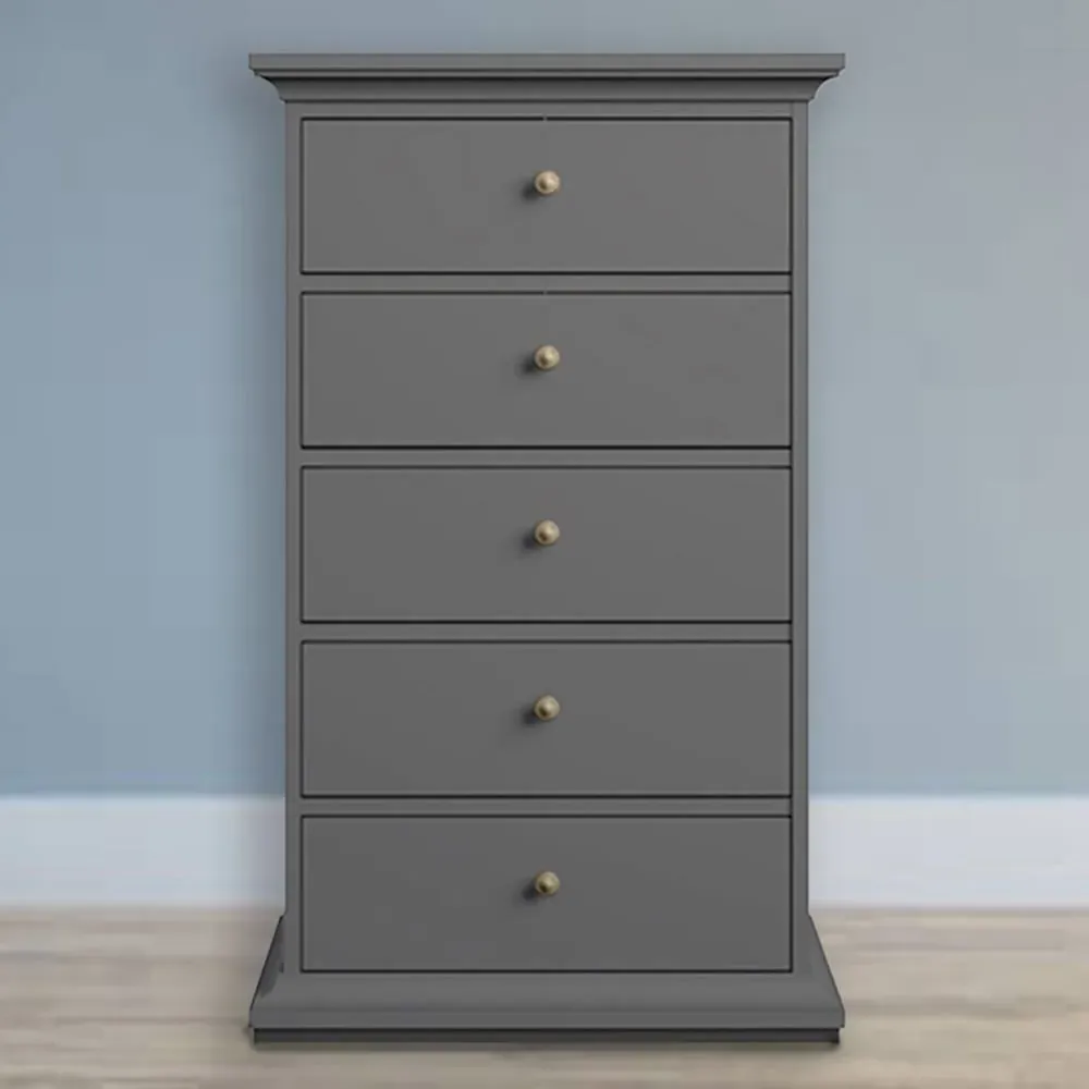 Florence Paris 5 Drawer Chest of Drawers - Grey