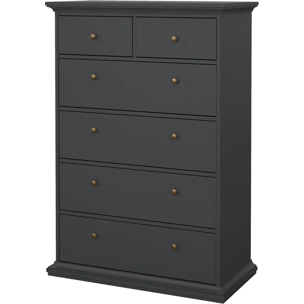 Florence Paris 6 Drawer Chest of Drawers - Grey