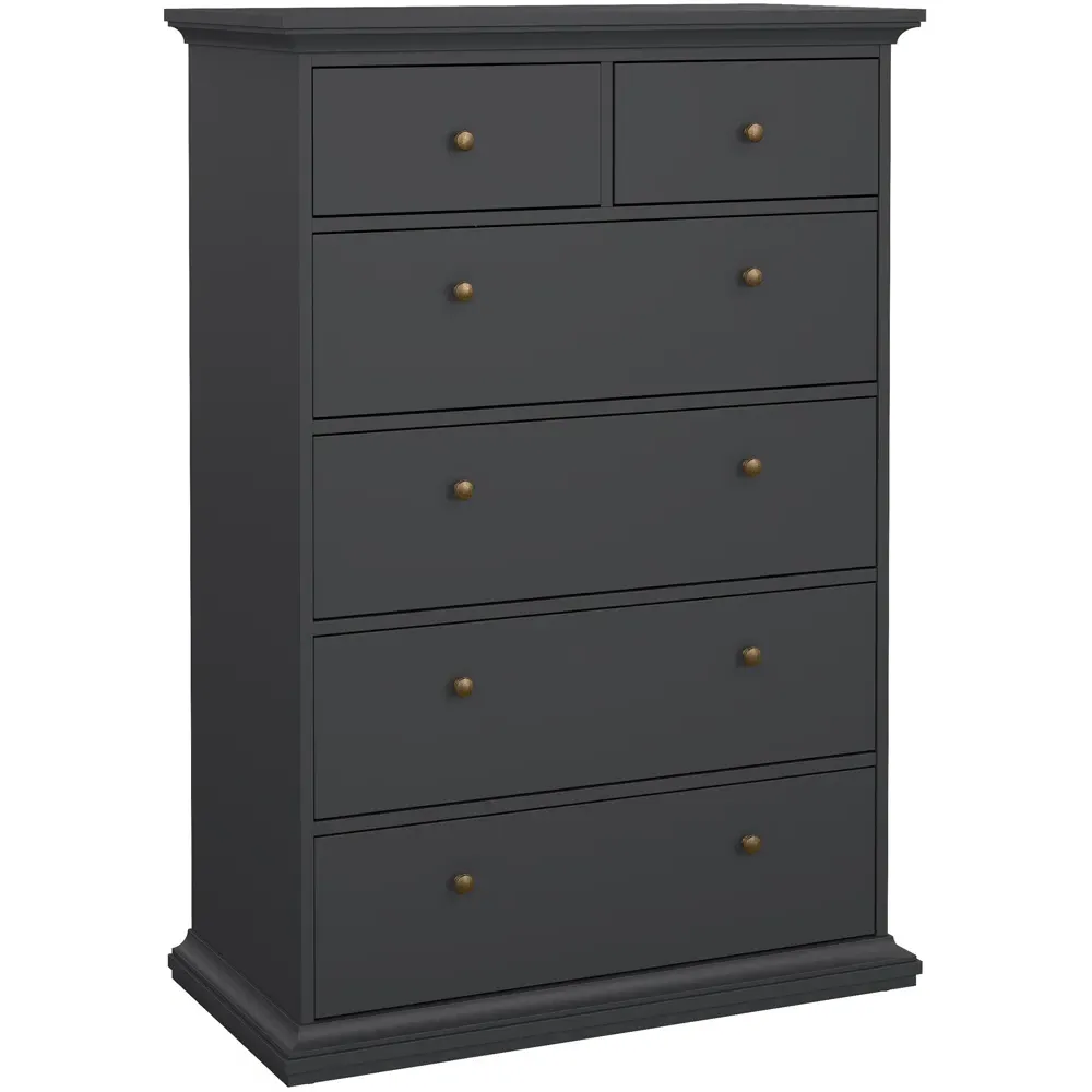Florence Paris 6 Drawer Chest of Drawers - Grey