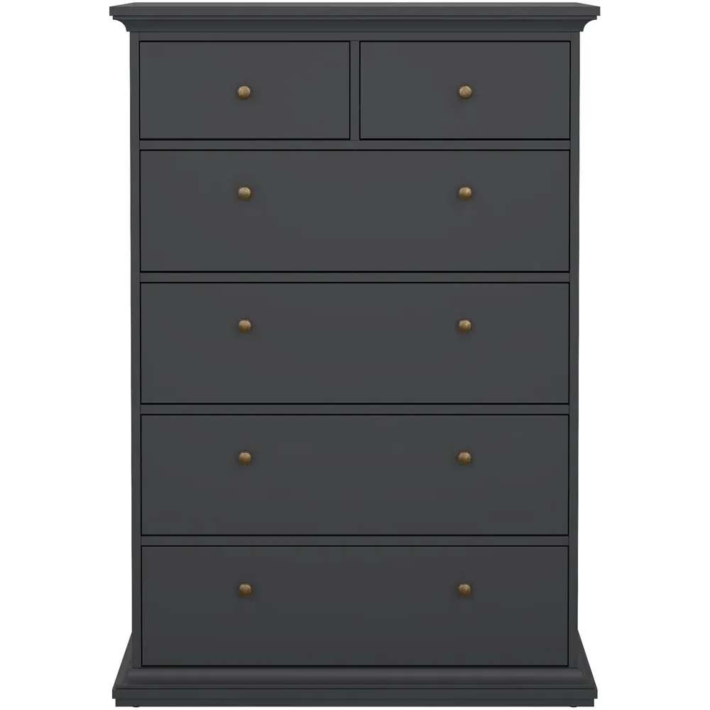 Florence Paris 6 Drawer Chest of Drawers - Grey