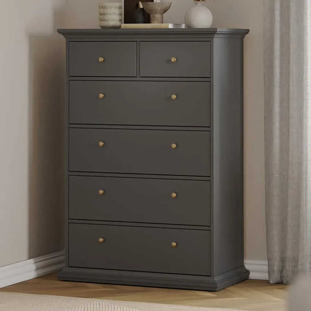 Florence Paris 6 Drawer Chest of Drawers - Grey