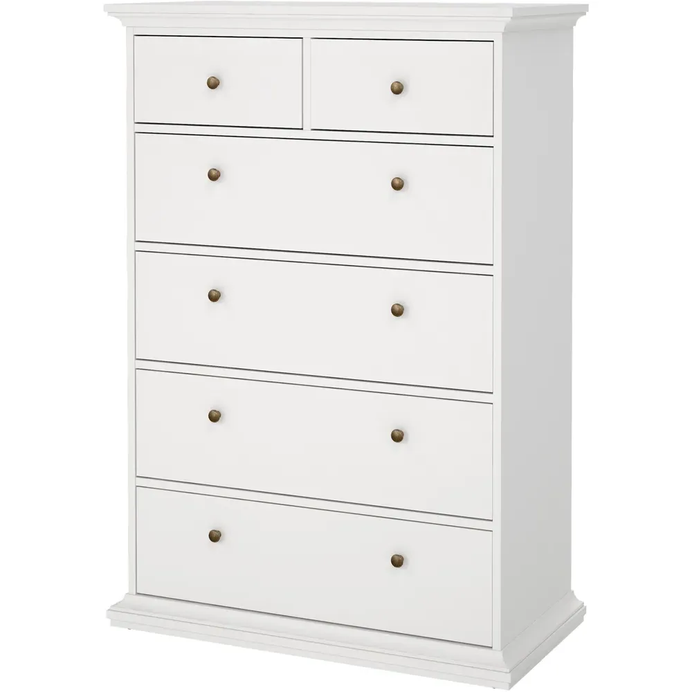 Florence Paris 6 Drawer Chest of Drawers - White