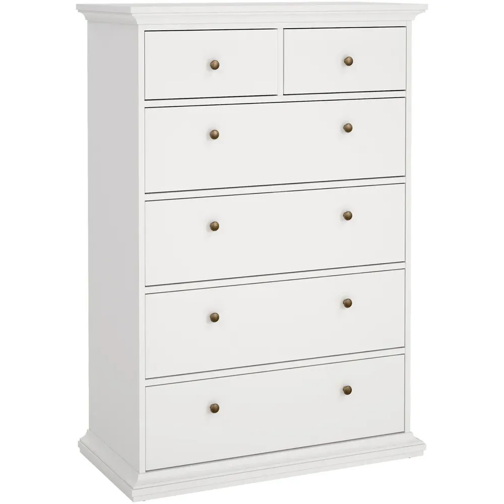 Florence Paris 6 Drawer Chest of Drawers - White