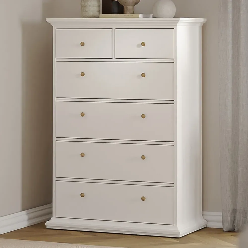Florence Paris 6 Drawer Chest of Drawers - White