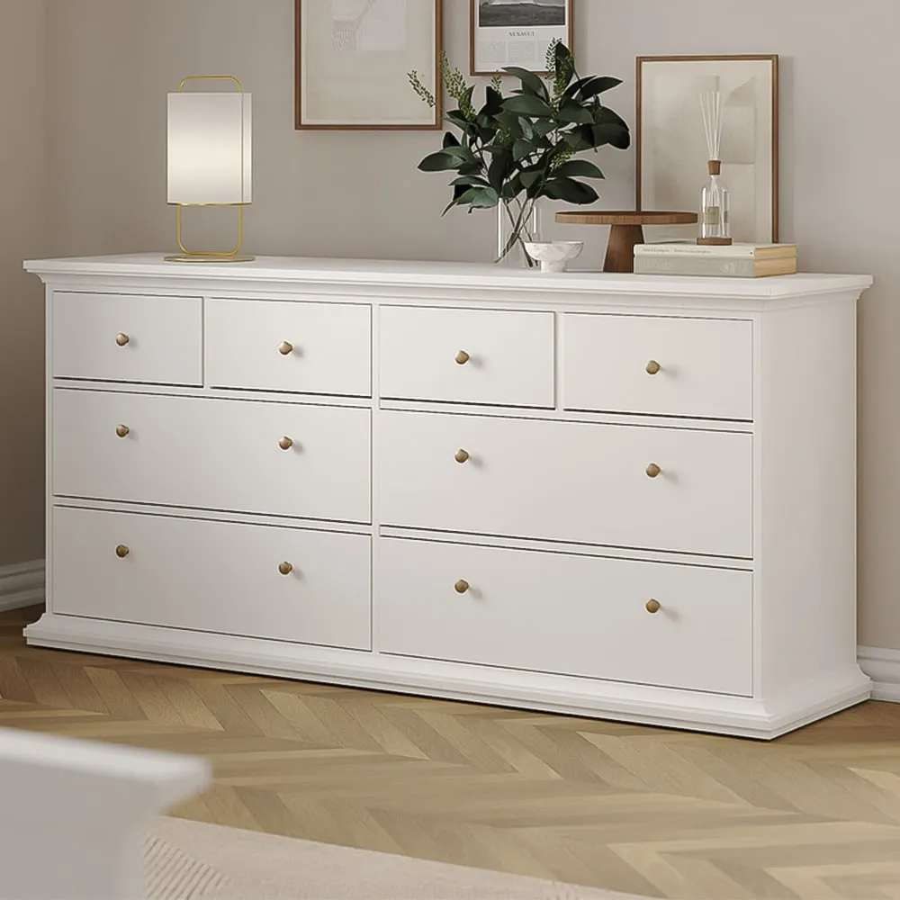 Florence Paris 8 Drawer Chest of Drawers - White