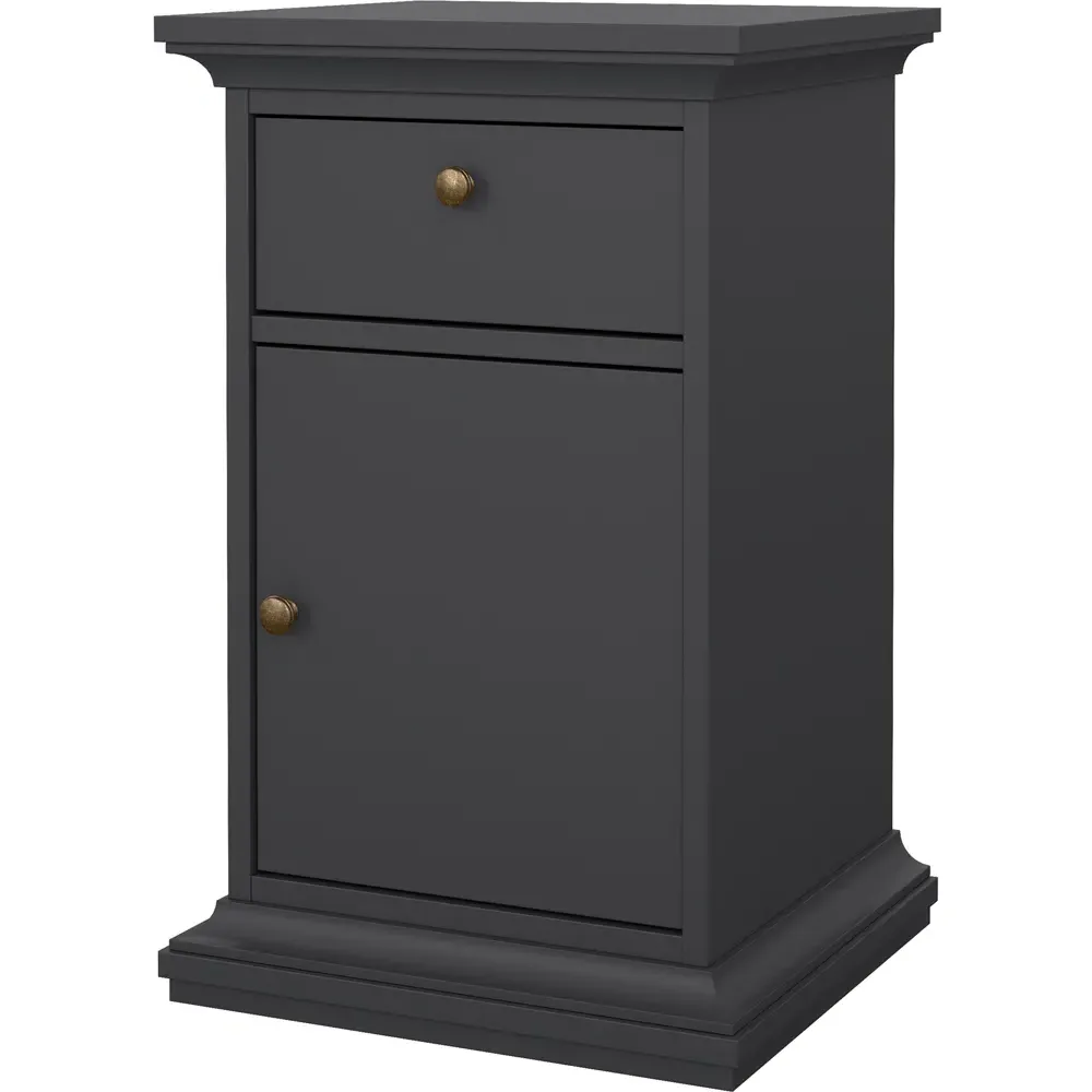 Florence Paris Single Door Single Drawer Bedside Table - Grey