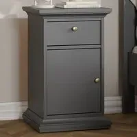 Florence Paris Single Door Single Drawer Bedside Table - Grey