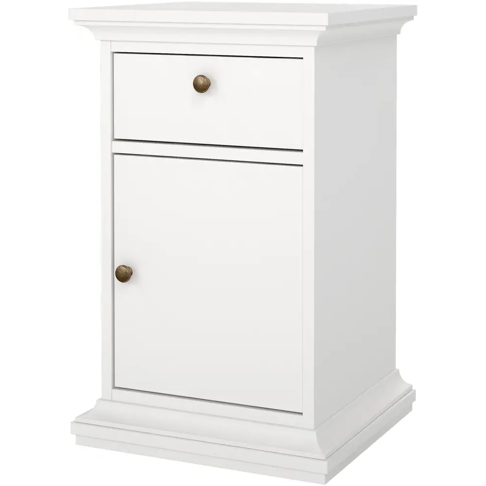 Florence Paris Single Door Single Drawer Bedside Table - White