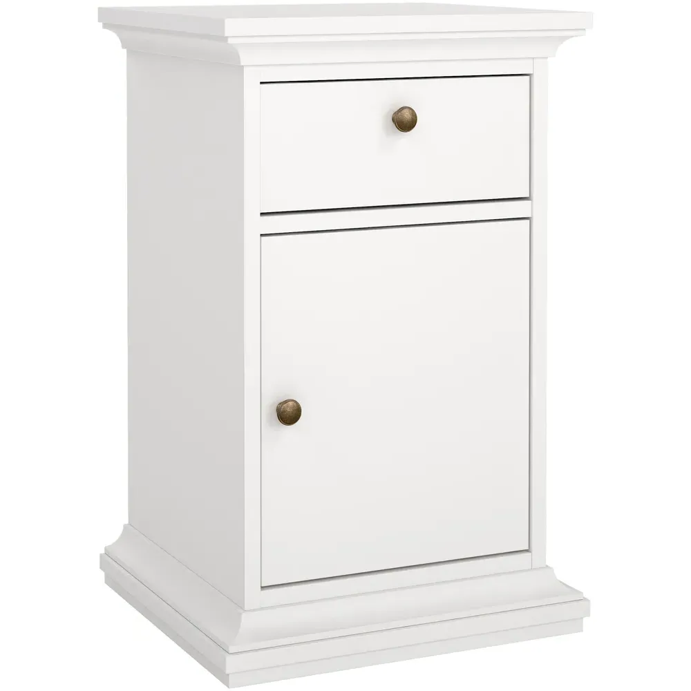 Florence Paris Single Door Single Drawer Bedside Table - White