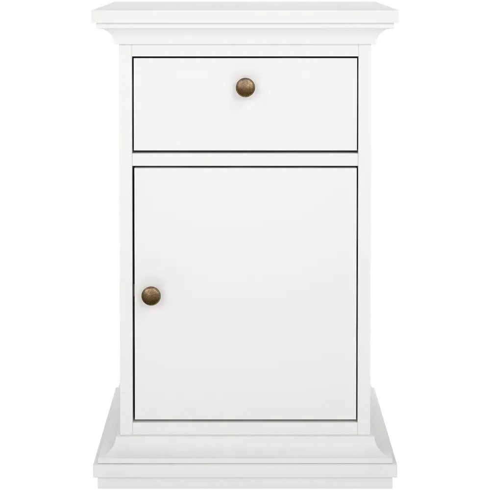 Florence Paris Single Door Single Drawer Bedside Table - White