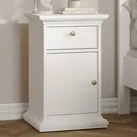 Florence Paris Single Door Single Drawer Bedside Table - White