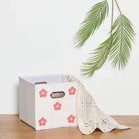 Flower Cube Storage Box - White, Pink
