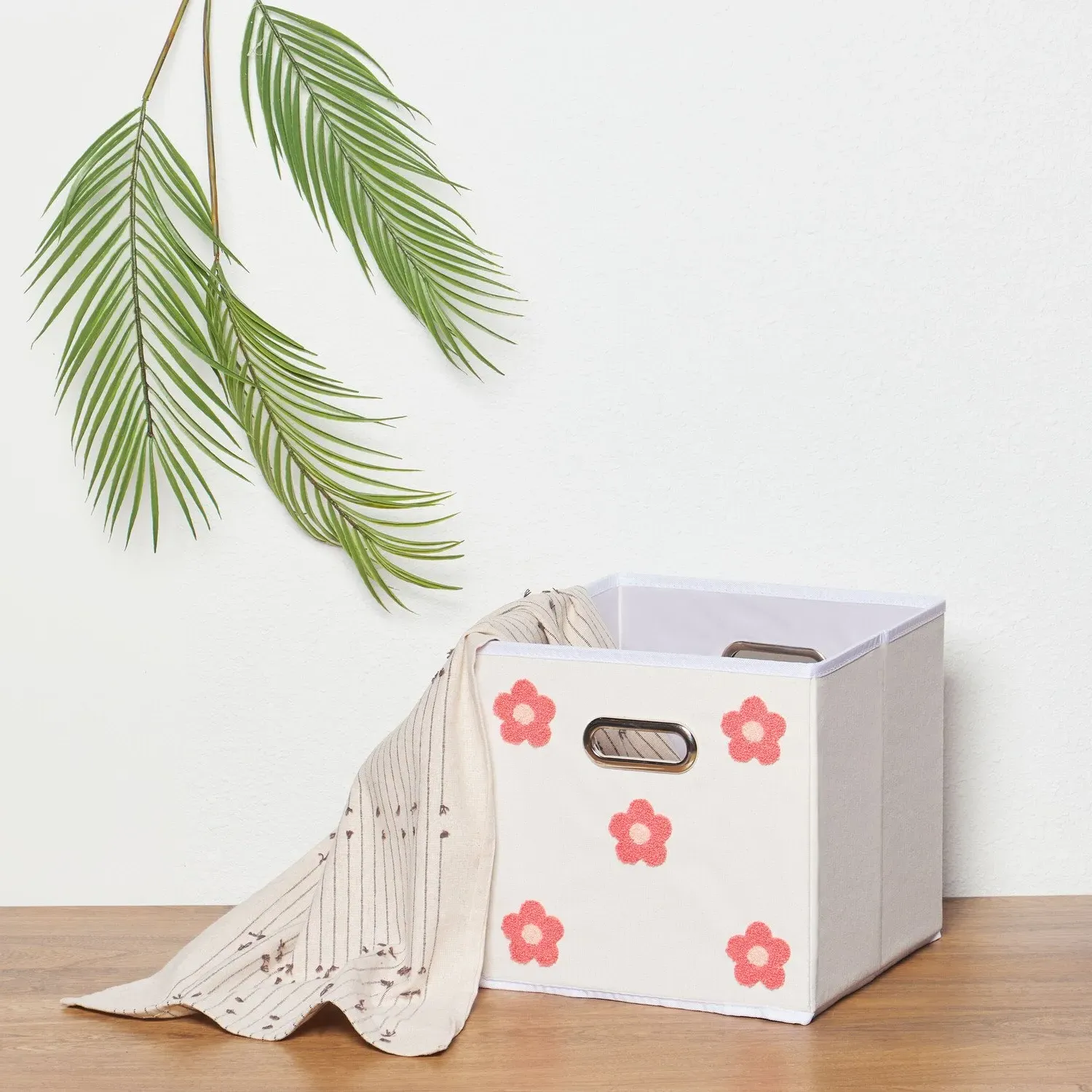 Flower Cube Storage Box - White, Pink image