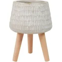 Flower Pot with Beech Wood Stand - Neutral