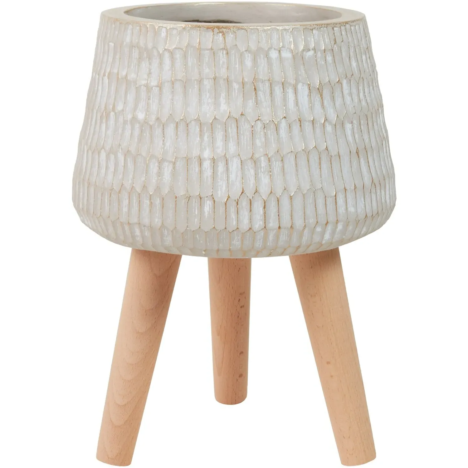 Flower Pot with Beech Wood Stand - Neutral image