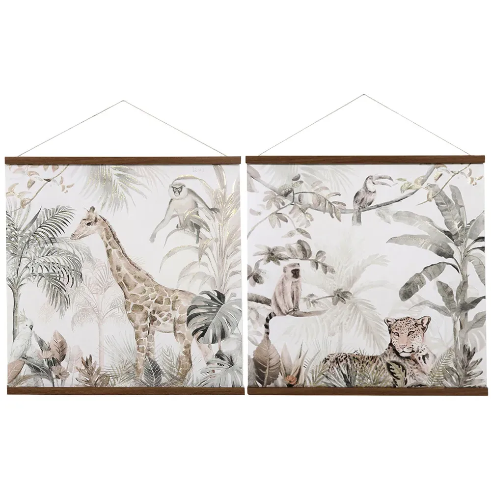 Foiled Jungle Tapestry Style Wall Art - Green, Brown image