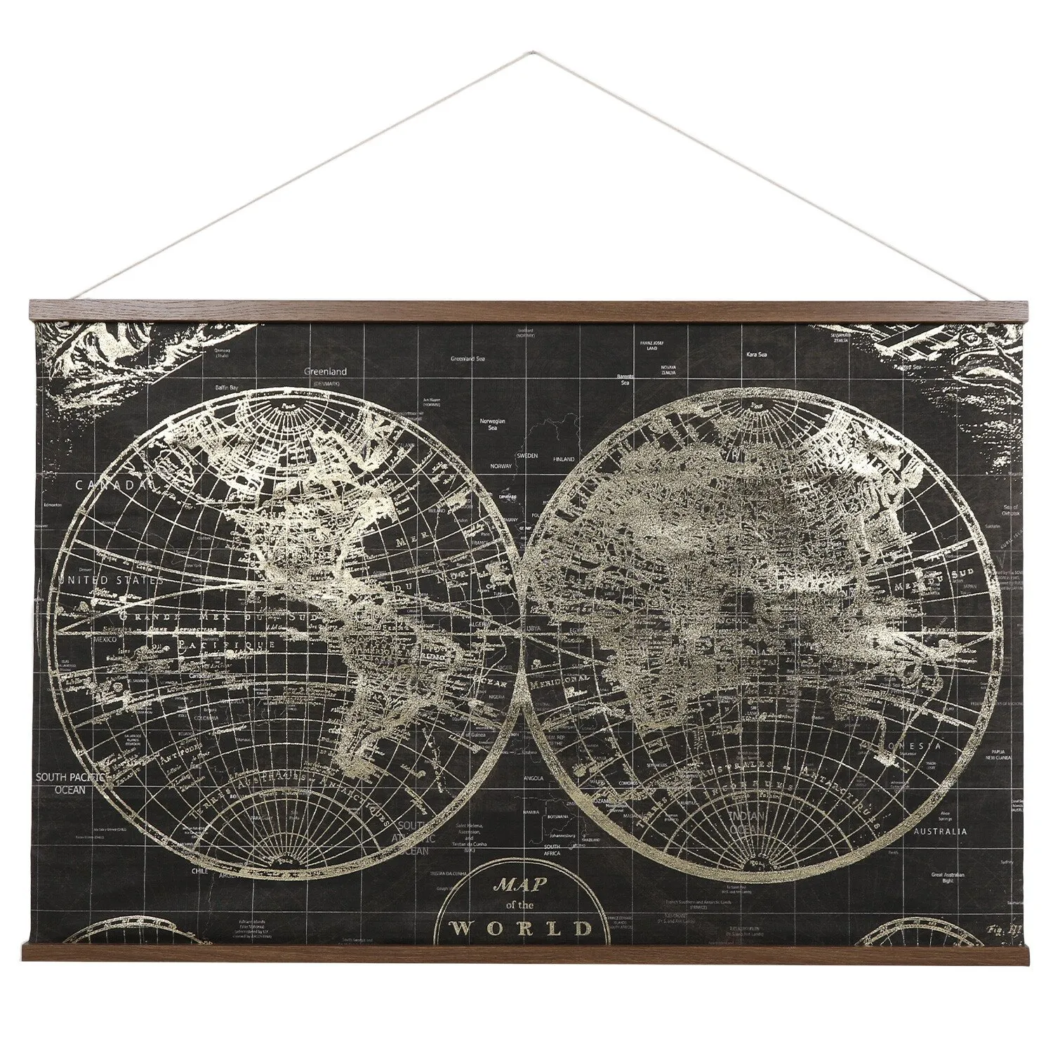 Foiled Map Tapestry Style Wall Art - Gold