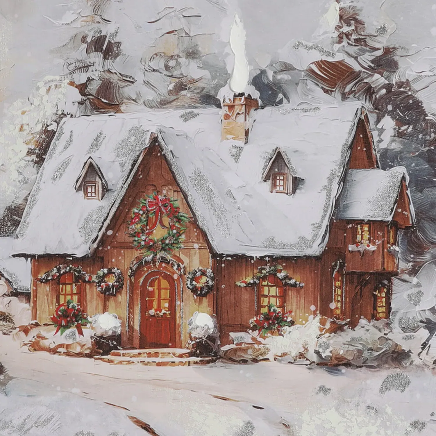 Foiled Snowy Cottage Framed Wall Art