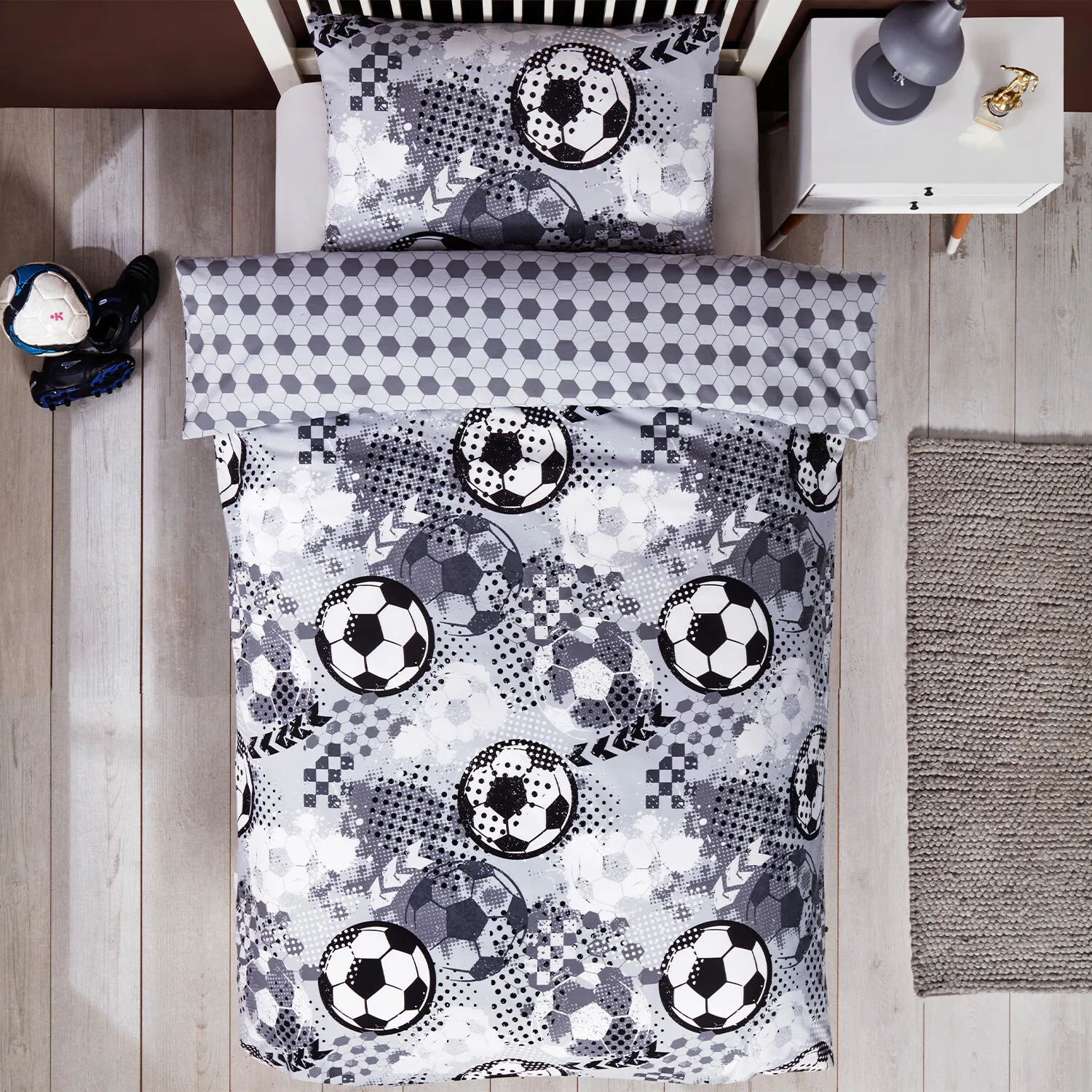 Football Single Duvet Cover Set - Grey