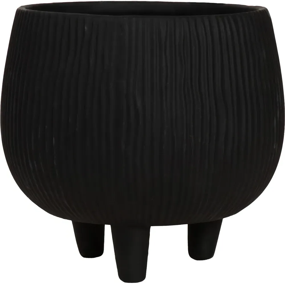 Footed Planter with Ribbed Design - Black