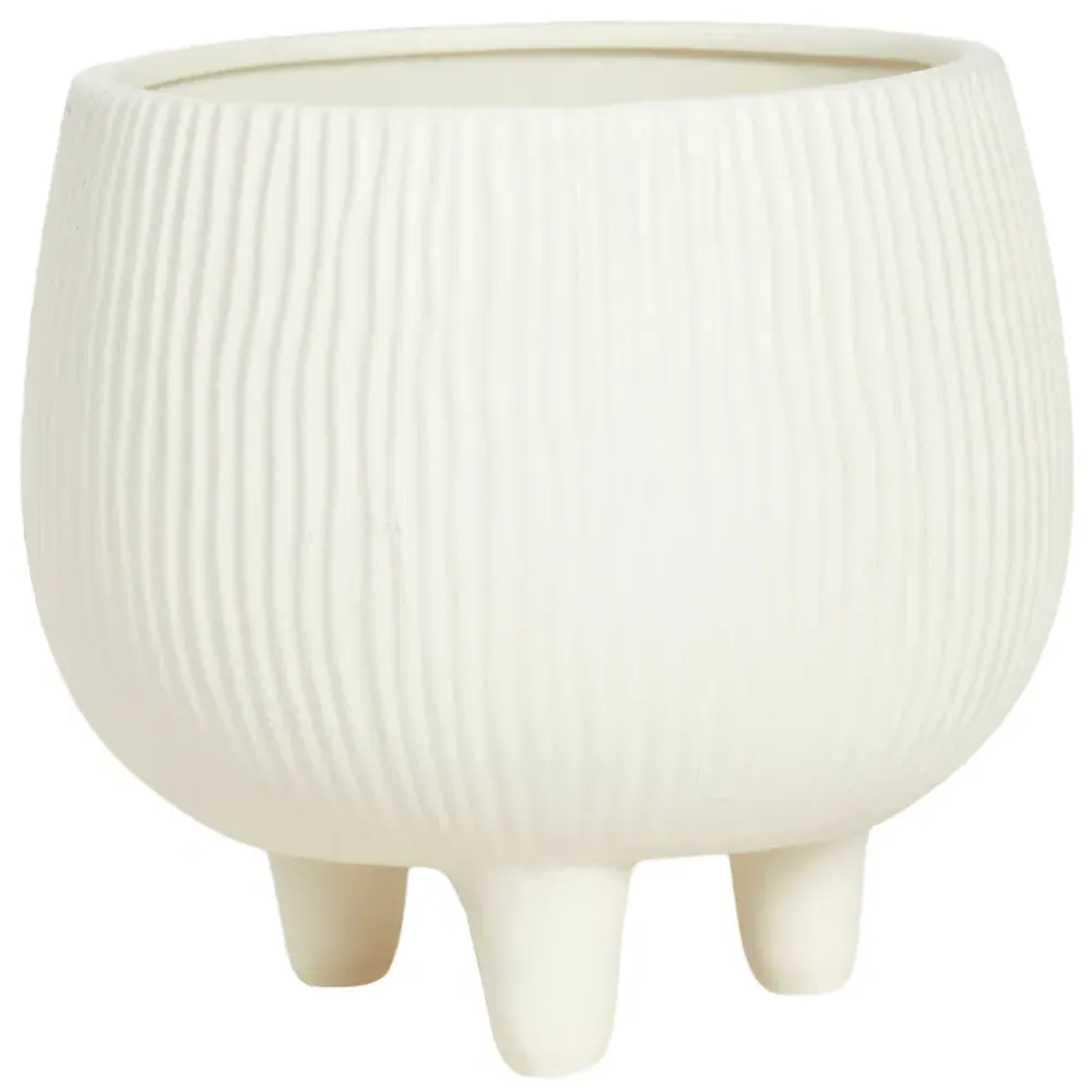 Footed Planter with Ribbed Design - Black