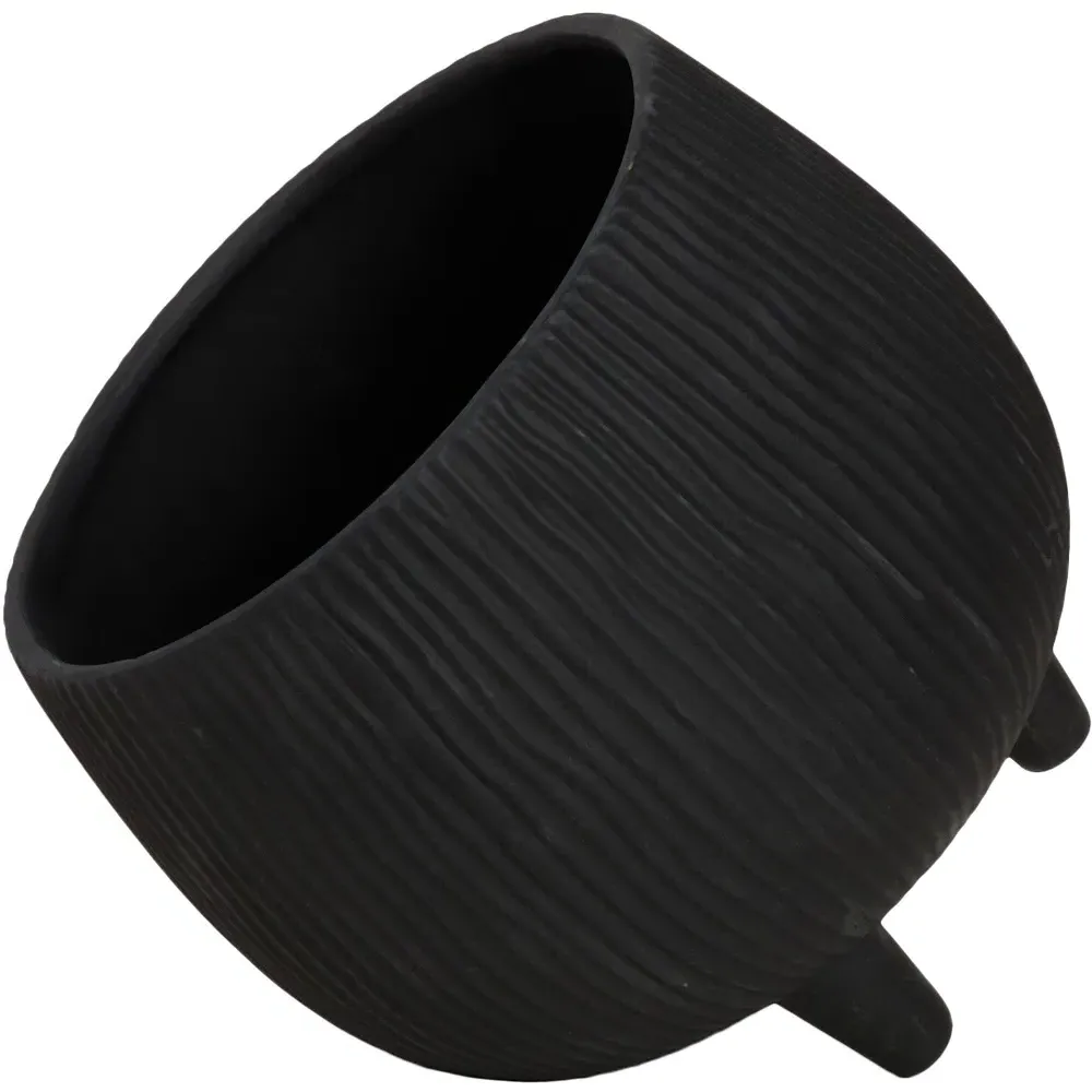 Footed Planter with Ribbed Design - Black