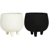 Footed Planter with Ribbed Design - Black