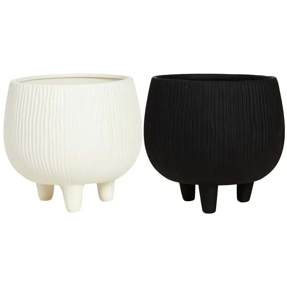 Footed Planter with Ribbed Design - Black image