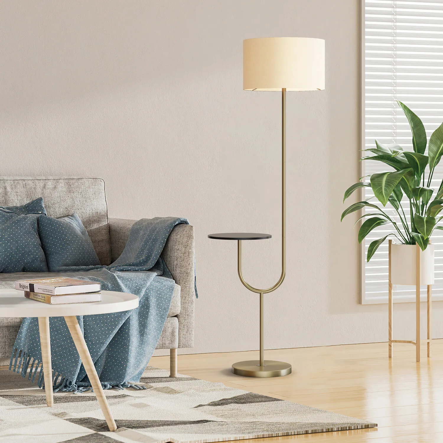 Forrest Floor Lamp with Table - Antique Brass