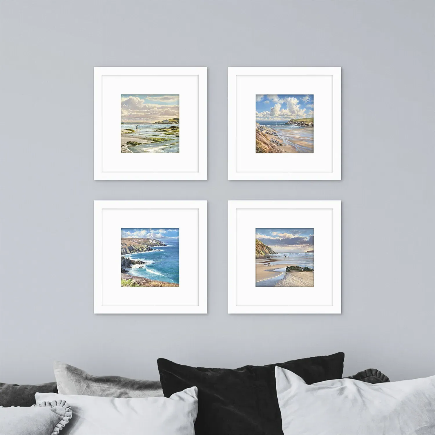 Framed Coastal Scene Mounted Prints - Multicolour