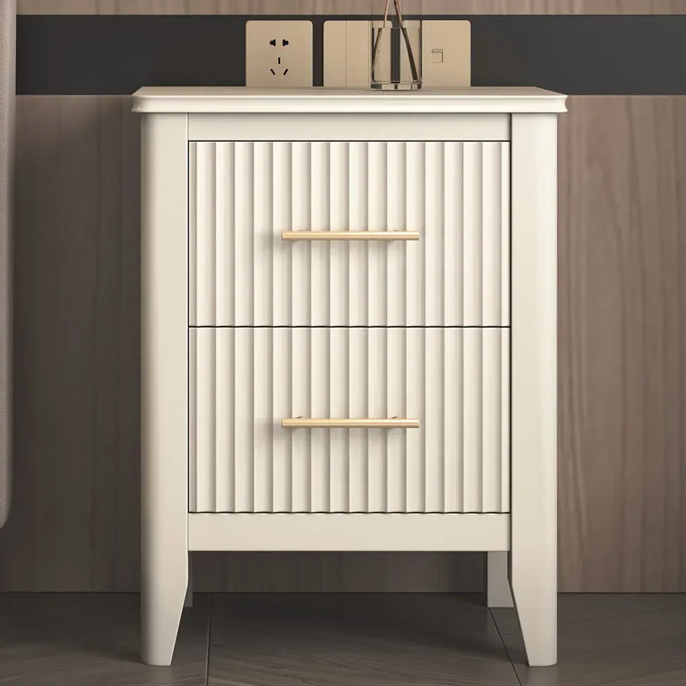 Fregona 2 Drawer Bedside Table - White, Pine