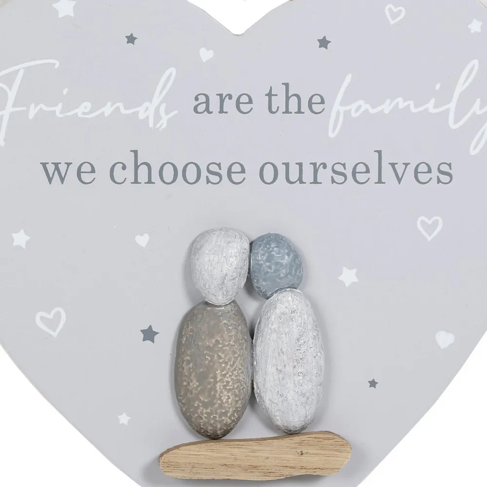 Friends Family Heart Wall Sign 20x20cm - Grey