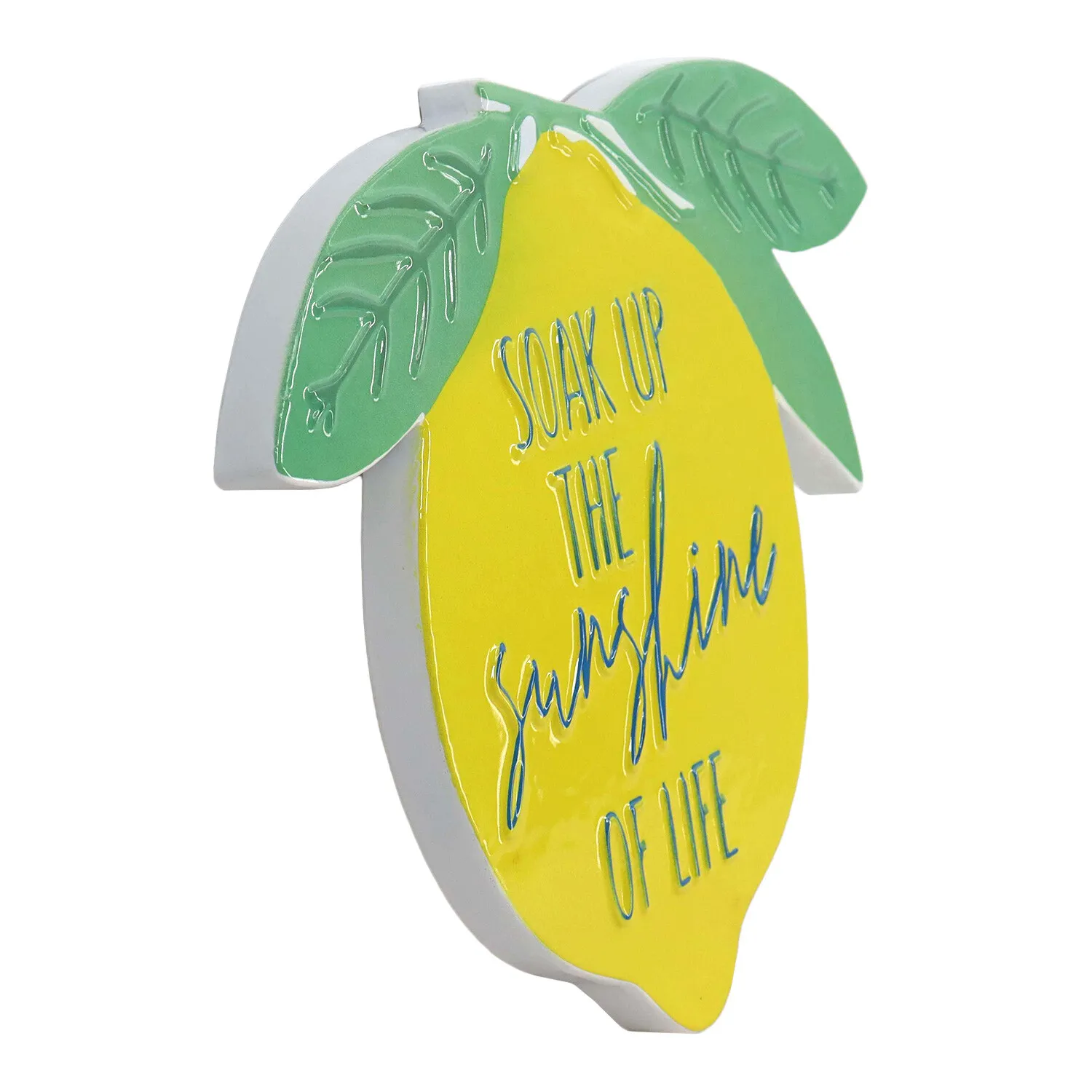 Fun Lemon Slogan Embossed Metal Sign - Yellow