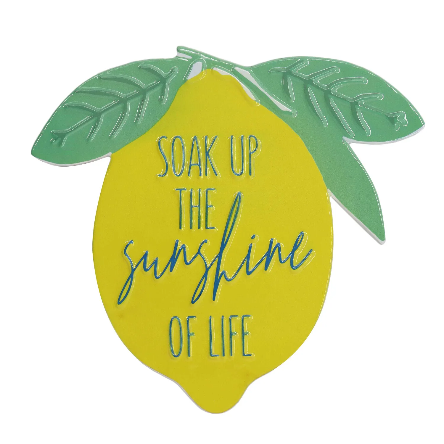 Fun Lemon Slogan Embossed Metal Sign - Yellow image