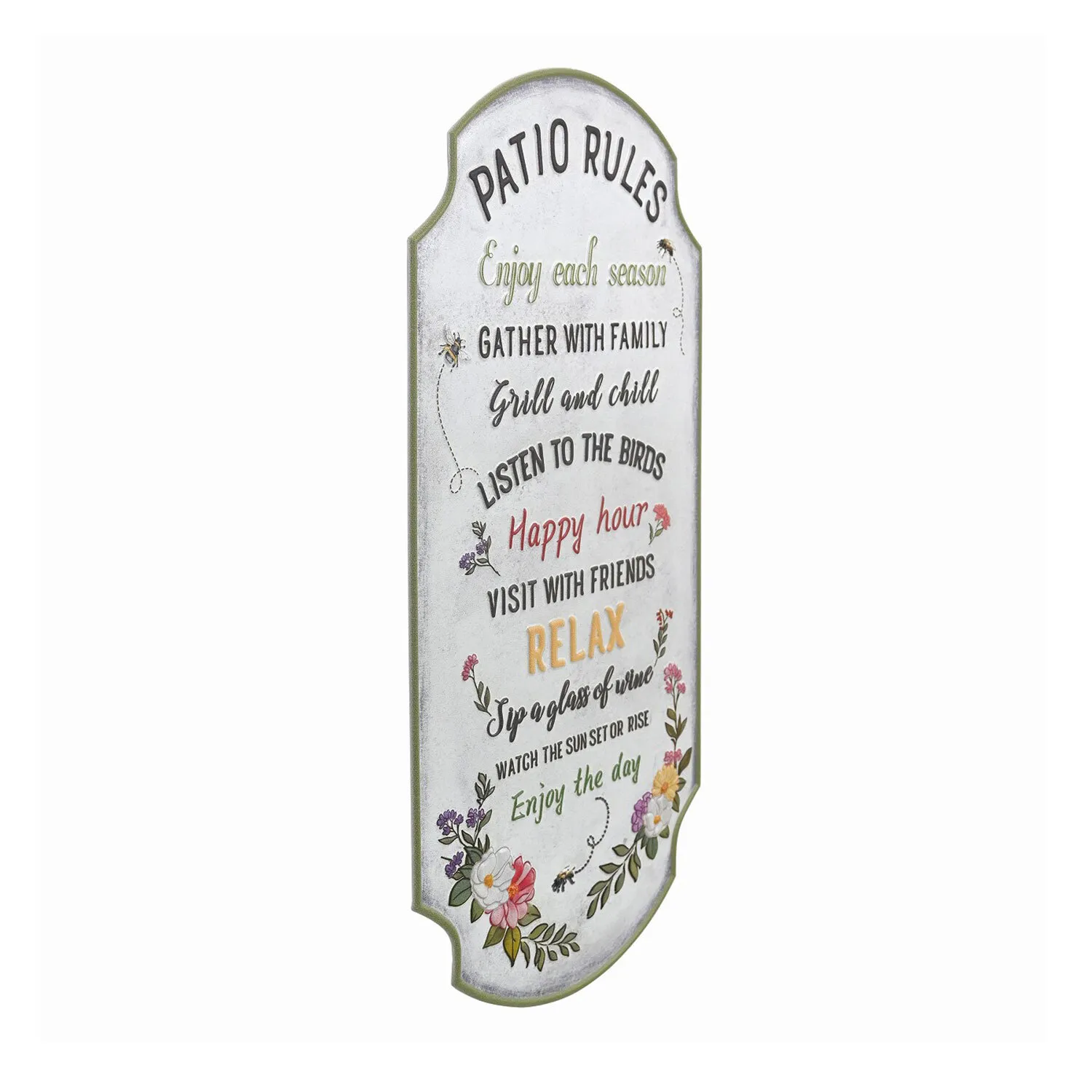 Garden Floral Embossed Metal Sign - White