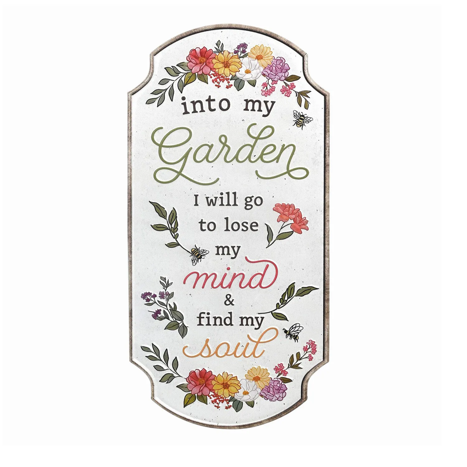 Garden Floral Embossed Metal Sign - White