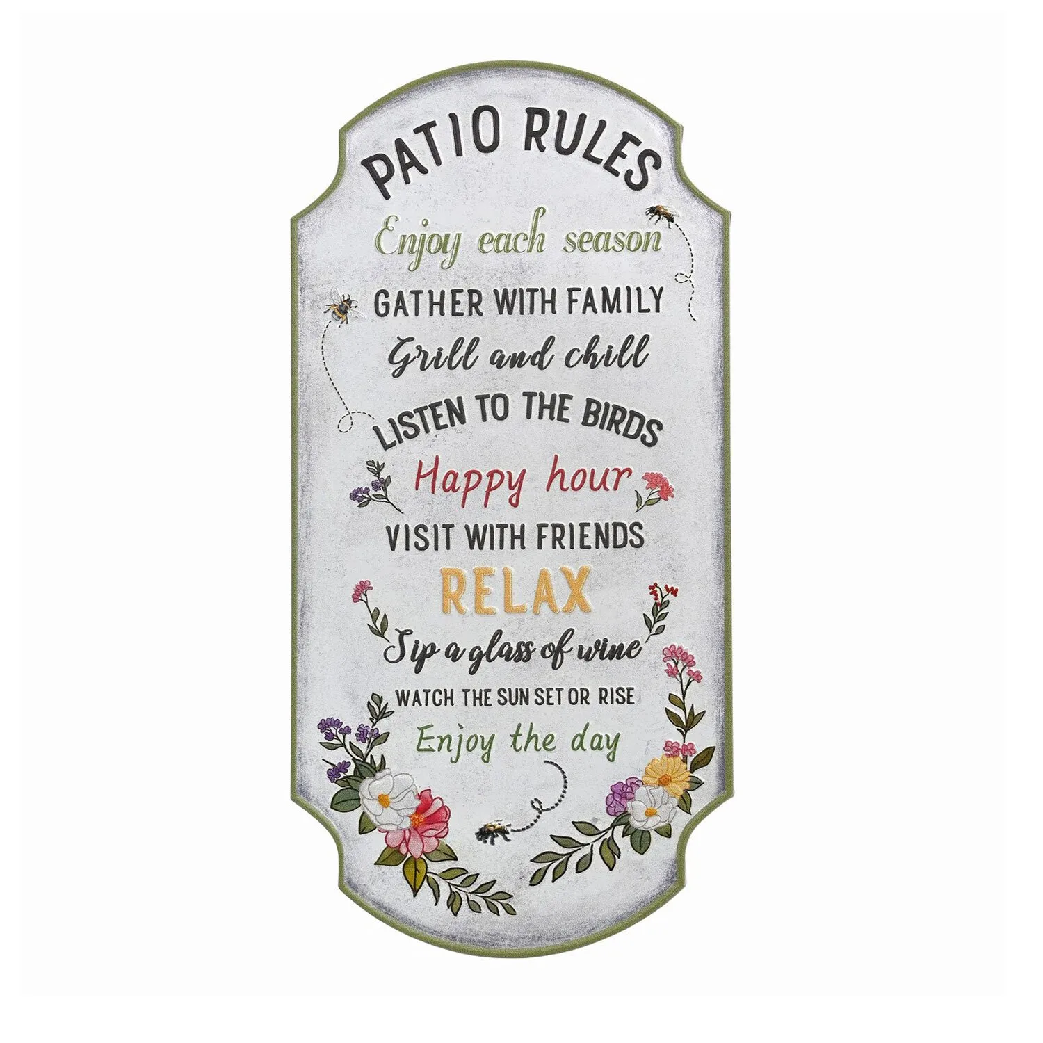 Garden Floral Embossed Metal Sign - White image