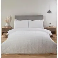 Geo Double Duvet Cover and Pillowcase Set - White, Faux Fur