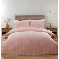 Geo Faux Fur Double Duvet Cover and Pillowcase Set - Blush
