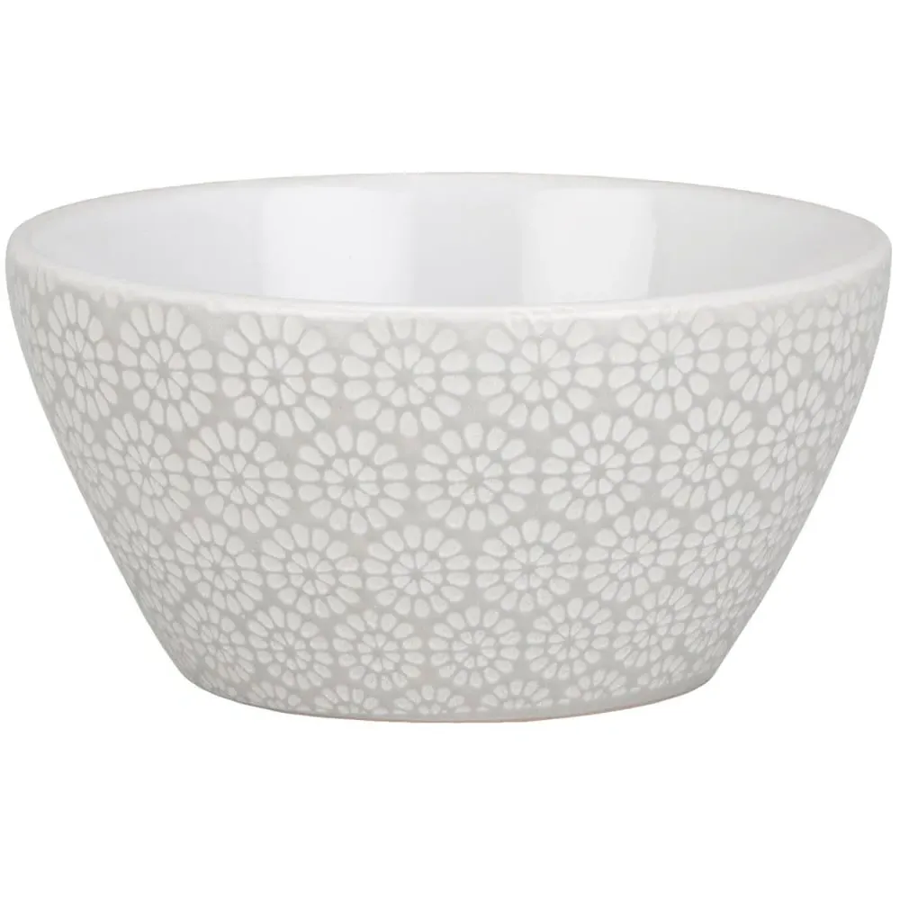 Geometric Blossom Conical Bowl - Grey, Stoneware
