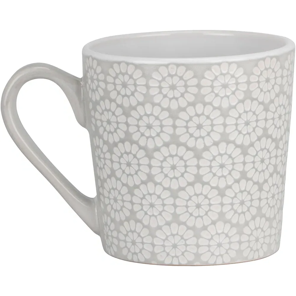 Geometric Blossom Mug - Grey, Stoneware